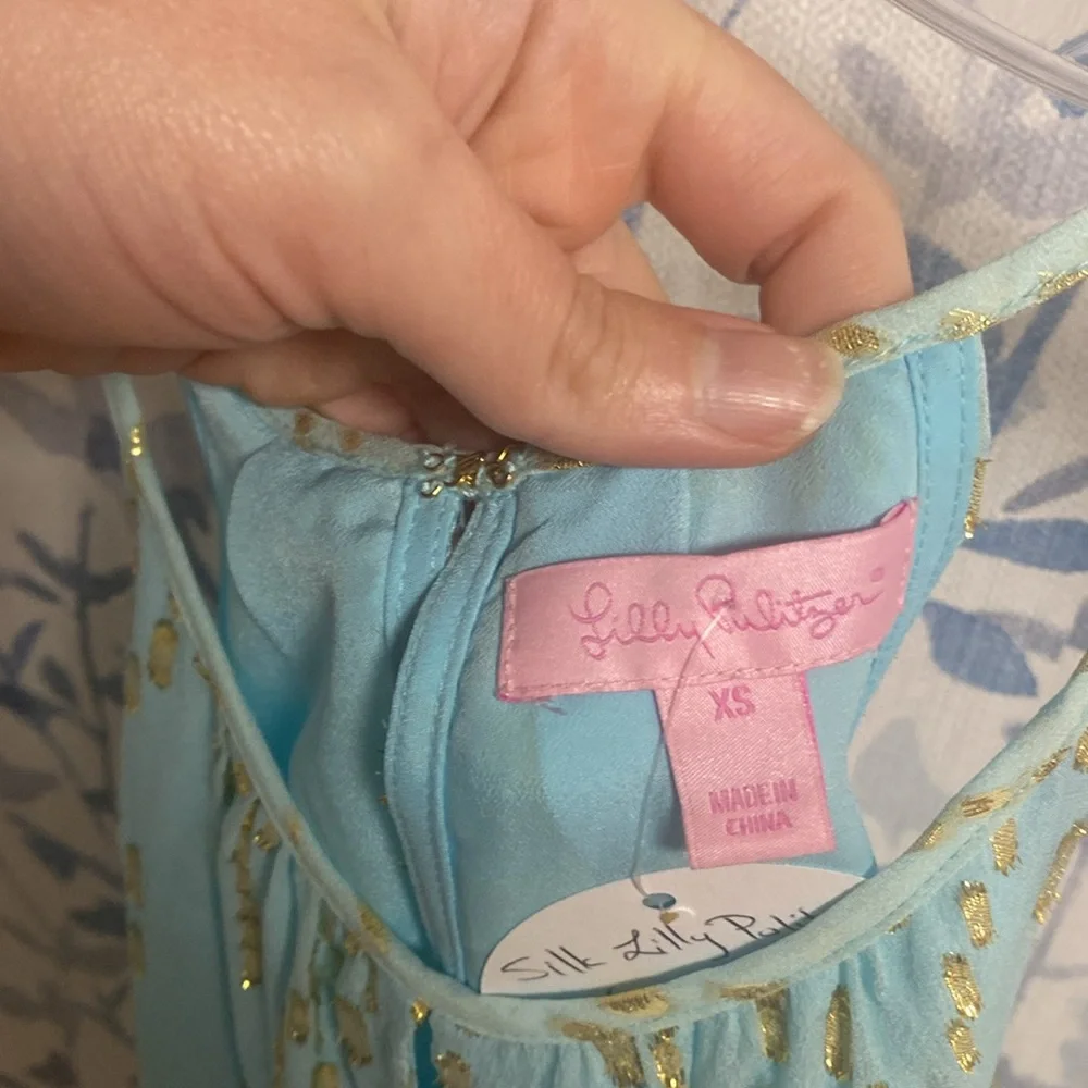 Lilly Pulitzer Del Mar blue and gold silk halter camisole - Picture 3 of 6